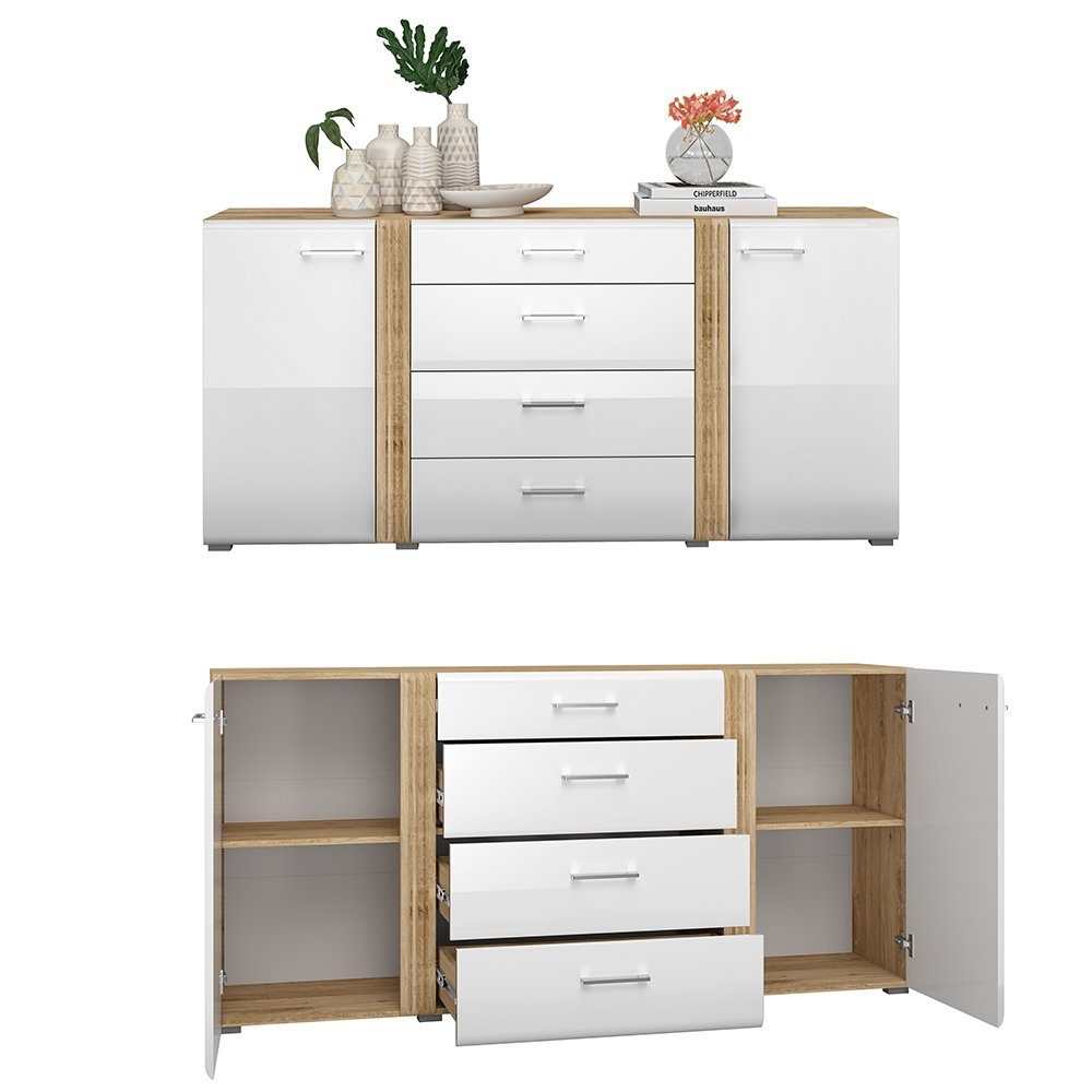 Lomadox Wohnwand AKRON-131, (5-St., 5-tlg), Wohnzimmermöbel Vitrine, Highboard, Lowboard, Sideboard, Wandboard