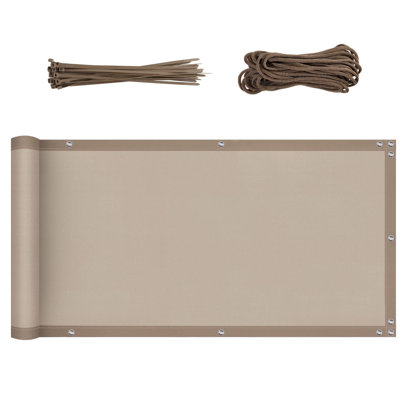 Sekey Balkonsichtschutz Balkonabdeckung PES Blickdichte Balkonverkleidung Balkonumspannungen UV-Schutz, Wetterfester, für Balkongeländer, mit Kabelbinder und Seil