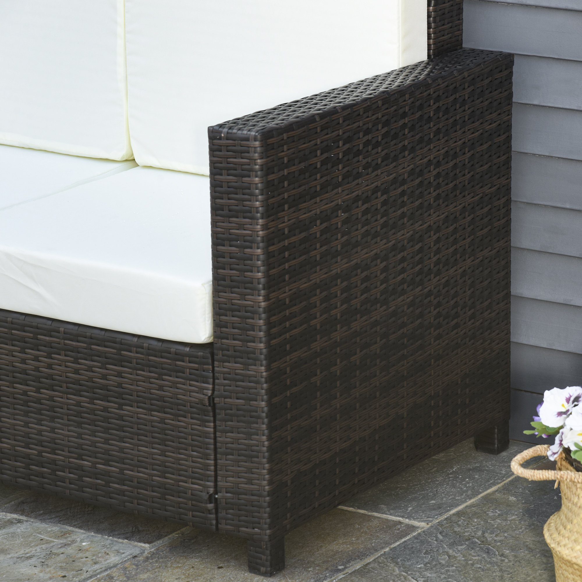 Outsunny Gartenbank 3 - Sitzer Rattansofa mit Kissen