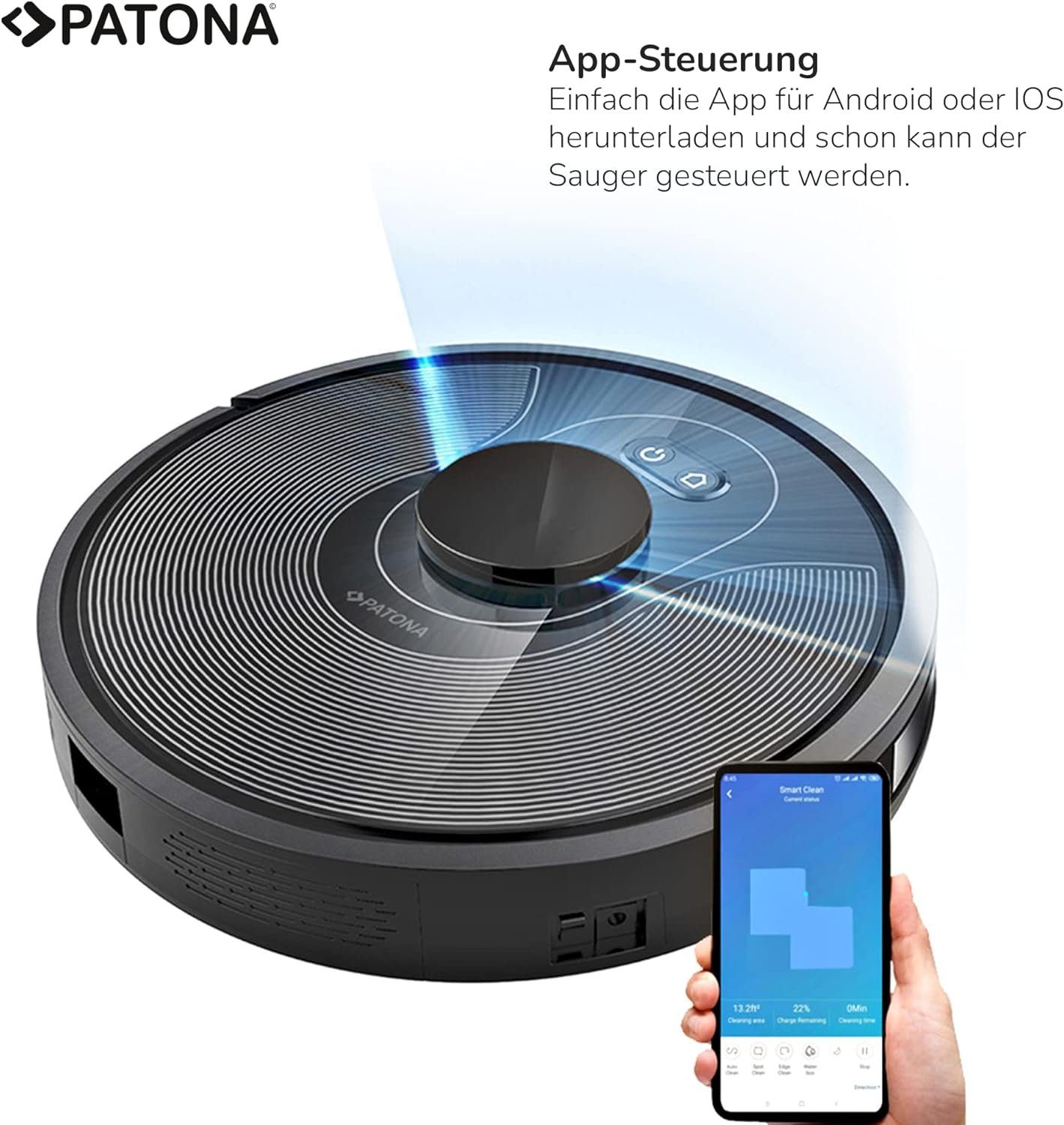 Patona Nass-Trocken-Saugroboter VM16 mit Wischfunktion Staubsauger Laser APP-Steuerung Desinfektion
