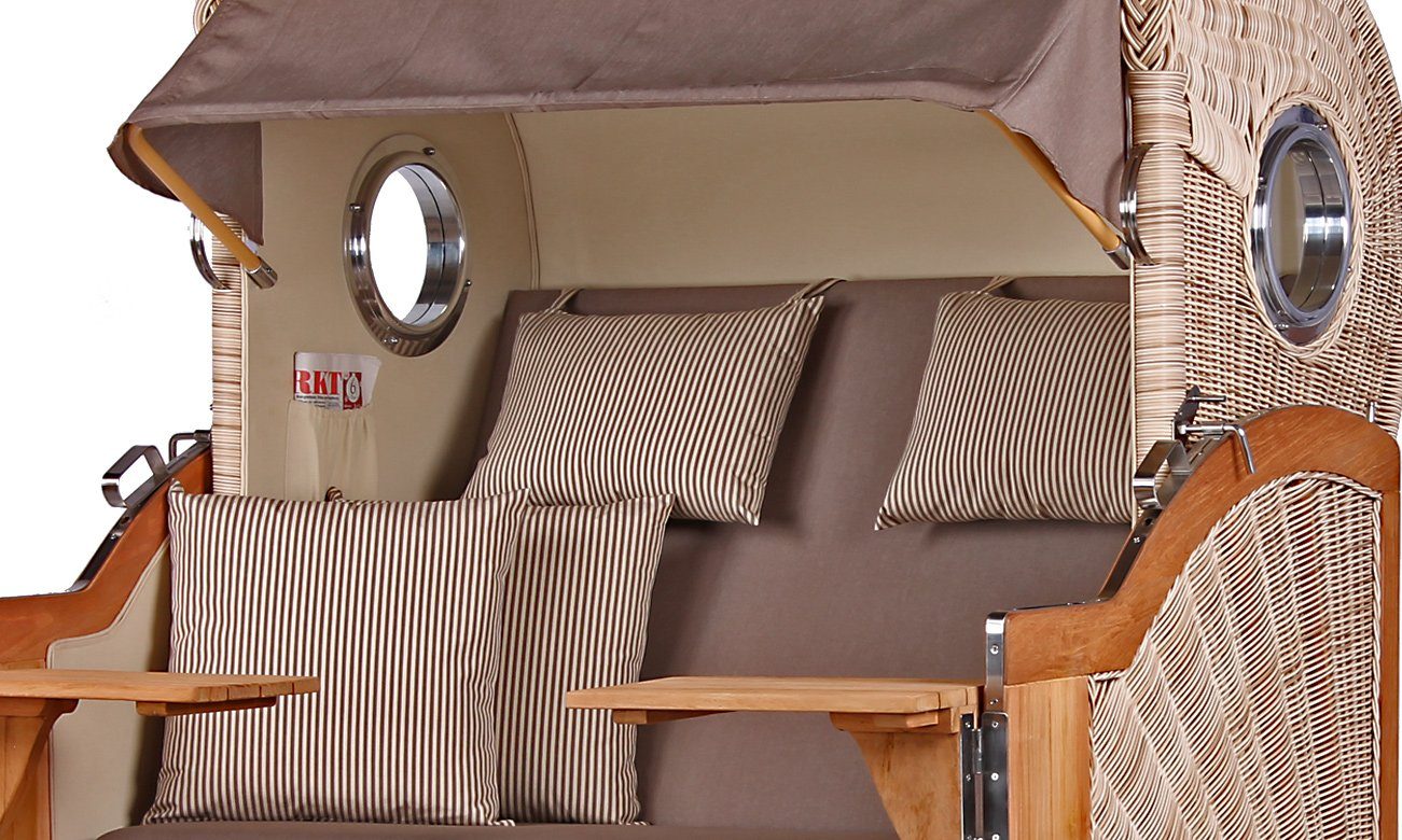 bene living Strandkorb Königssee 2,5-Sitzer Teak - PE shell - Modell 534, BxTxH: 142x95x170 cm, Volllieger ca. 175 Grad, Ostsee-Strandkorb, inkl. Liftersystem und Bullaugen