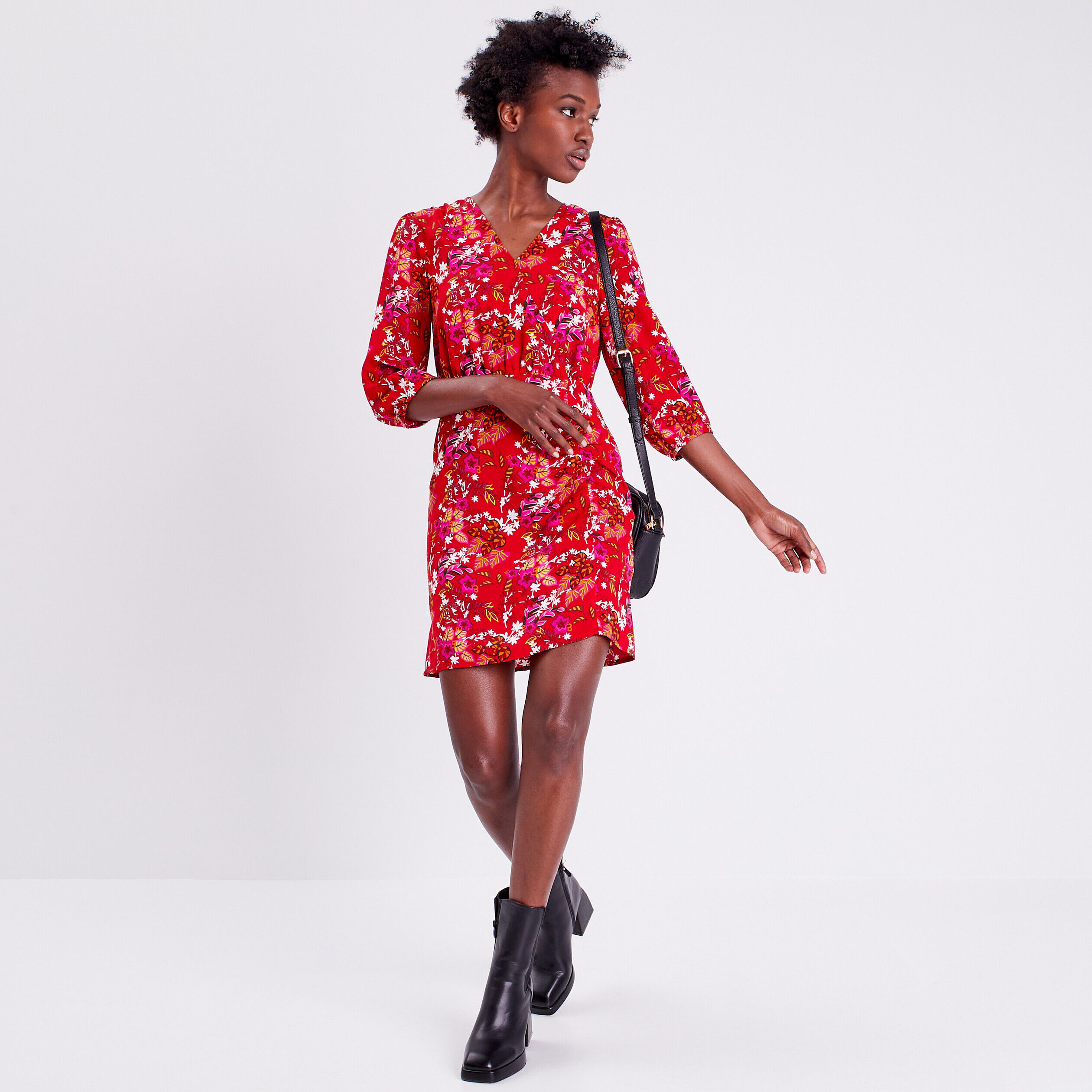 Robe droite manches 3/4 rouge femme | Cache Cache