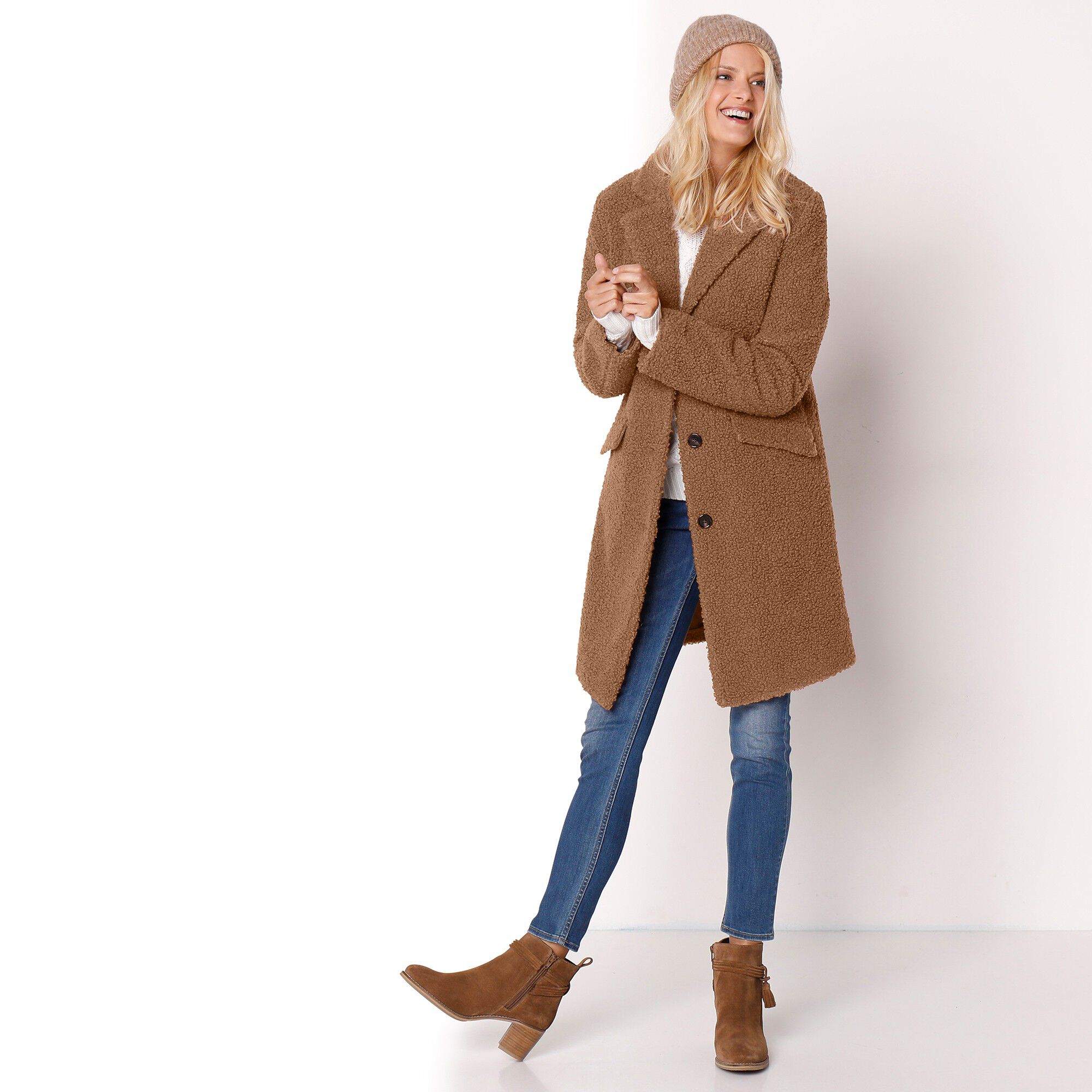 Manteau maille bouclette col tailleur
