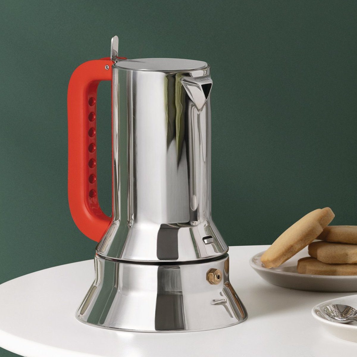 Alessi Espressokocher Espressokocher SAPPER 15cl SE, 0.15l Kaffeekanne, Für 1 bis 3 Tassen Espresso, orangeroter Griff Jubiläumsedition
