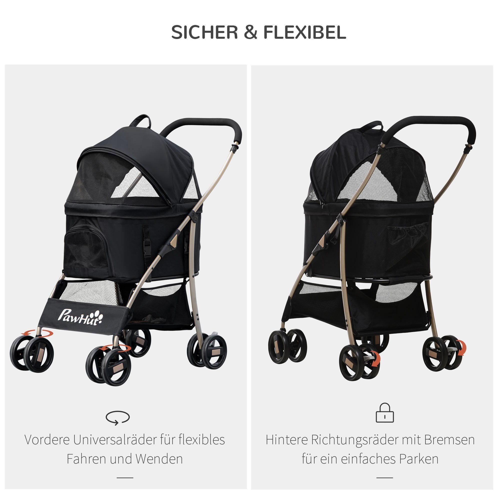 PawHut Hundebuggy 2-in-1 Hundewagen und Transportkorb, klappbar, 82 x 49,5 x 98 cm, (1-tlg), mit Falttasche