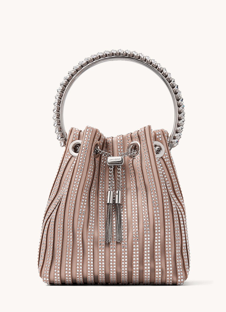 Bolsa Jimmy Choo Bon Bon com detalhes em camurça de cabra e cristais.