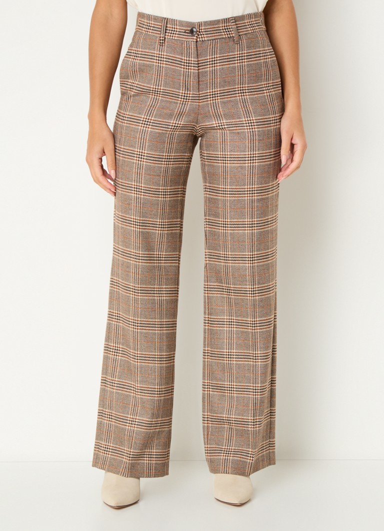 Gardeur Franca high waist wide fit trousers with checked design and side pockets