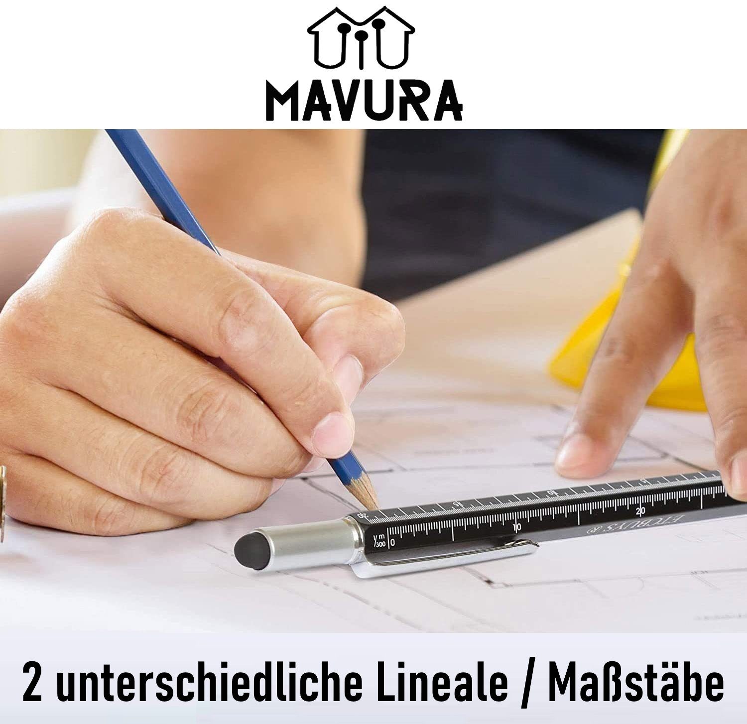MAVURA Kugelschreiber 6in1 Multifunktionskugelschreiber Multifunktionsstift Stift mit Wasserwaage Lineal Kreuzschraubendreher Schlitzschraubendreher Geschenk Männer Gadget