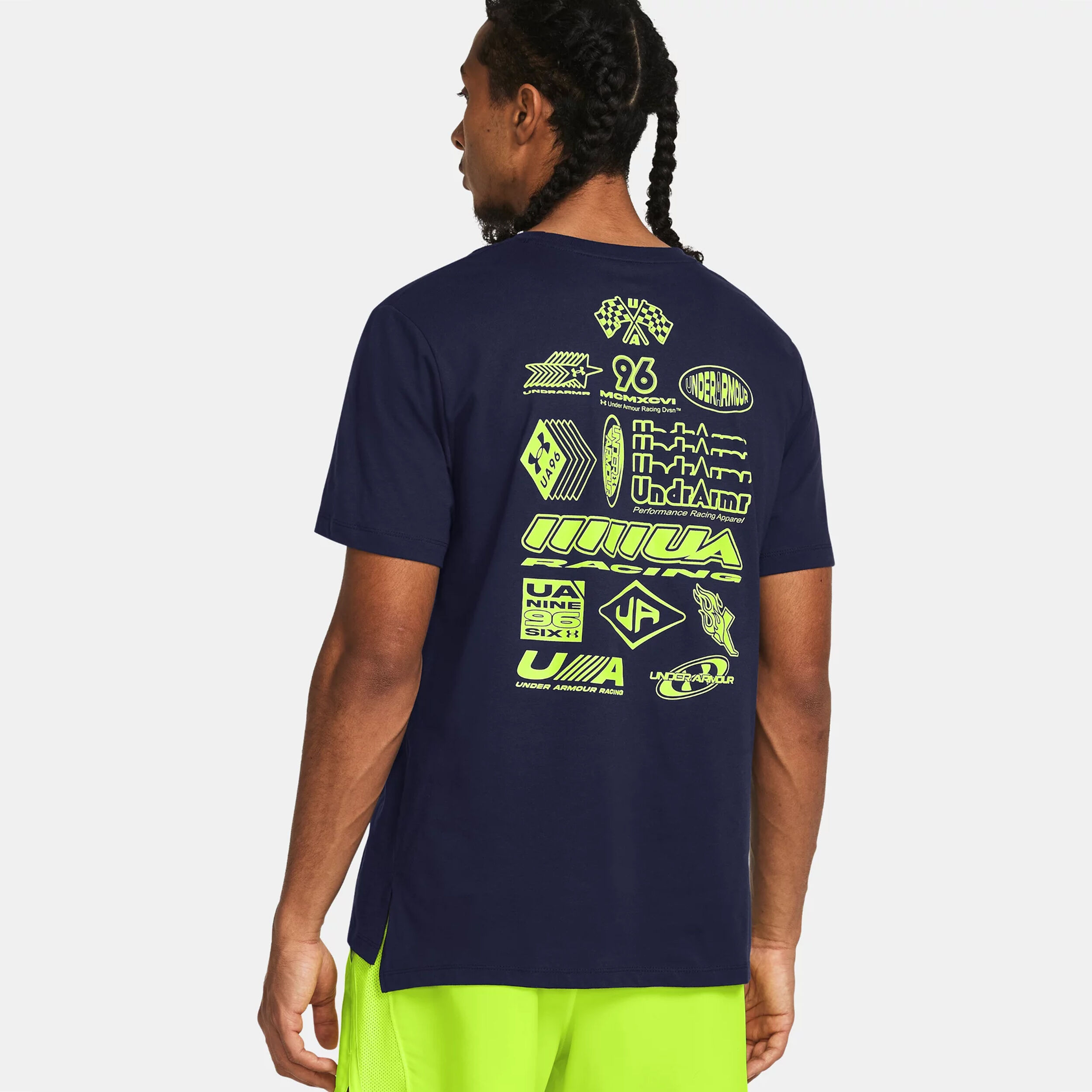 Run Everywhere Wreath SS Laufshirt Herren - Dunkelblau, Neongelb