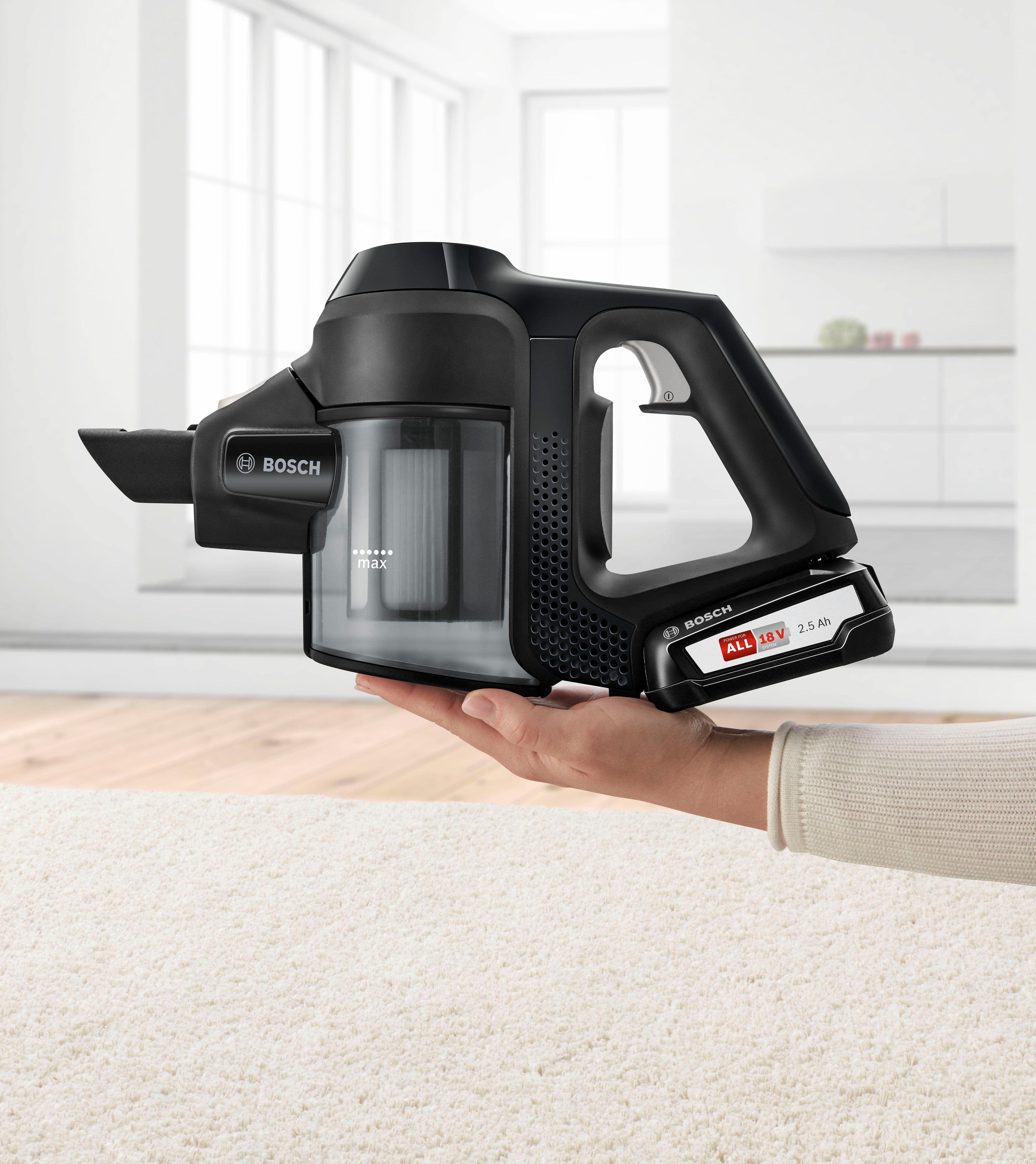 BOSCH Akku-Hand-und Stielstaubsauger Unlimited Serie 6 BLS612BLCK, beutellos, inkl. 2 Akkus, Hygiene-Filter, alle Bodenartenlange lange Laufzeit
