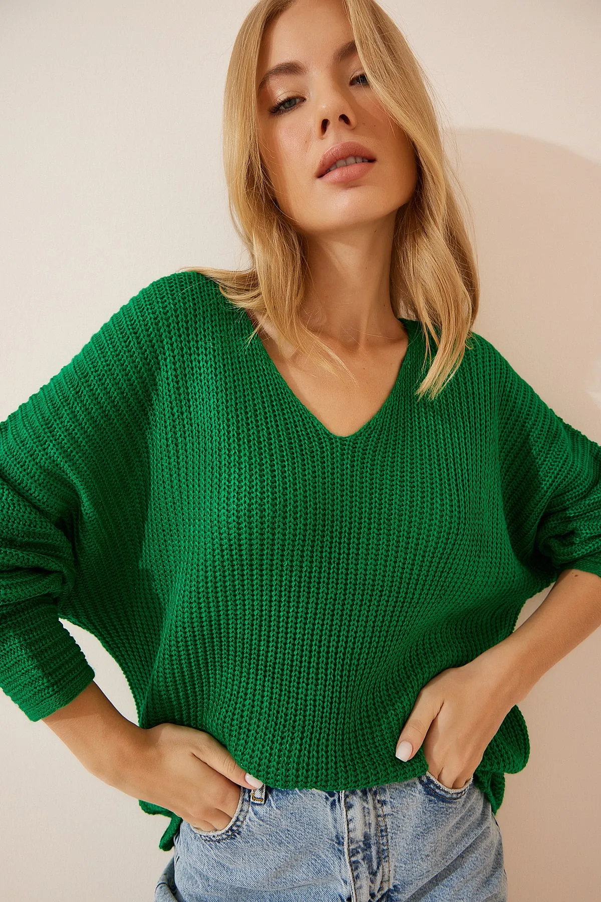 Happiness İstanbul  Pullover - Grün - Oversized