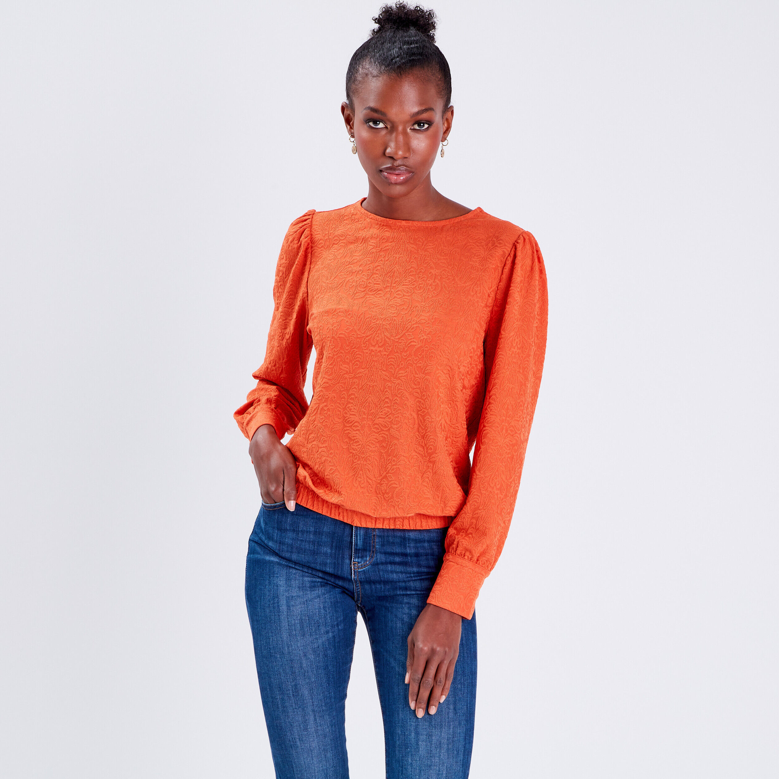Sweat manches longues orange femme | Cache Cache