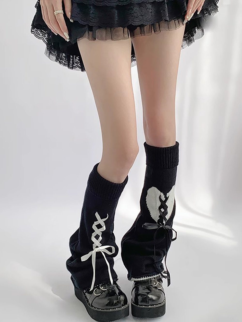 Beinstulpen Paar Damen Lose gestrickte Beinwstulpen (Kawaii-Stiefelsocken, Lolita Y2k Kniehohe Strümpfe) Winter Warme Stulpen Herzstulpen-Beinstulpen