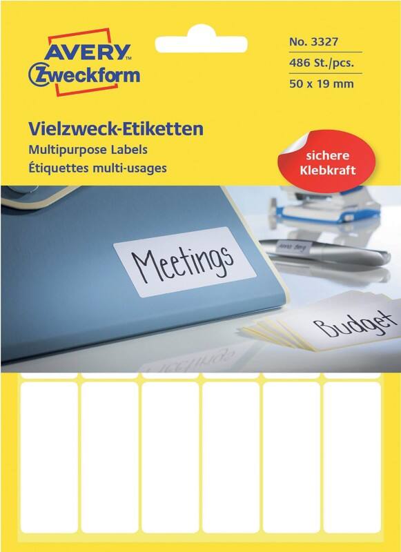 AVERY Zweckform 3327 Universaletiketten Weiß 50 x 19 mm 27 Blatt à 18 Etiketten