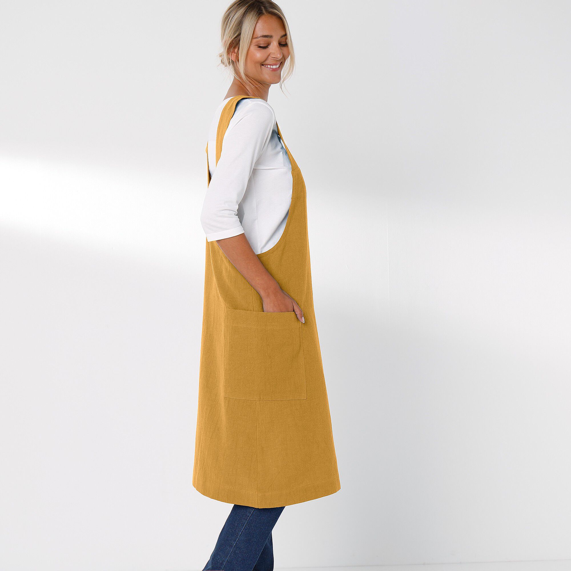 Tablier de cuisine japonais coton et lin uni personnalisable