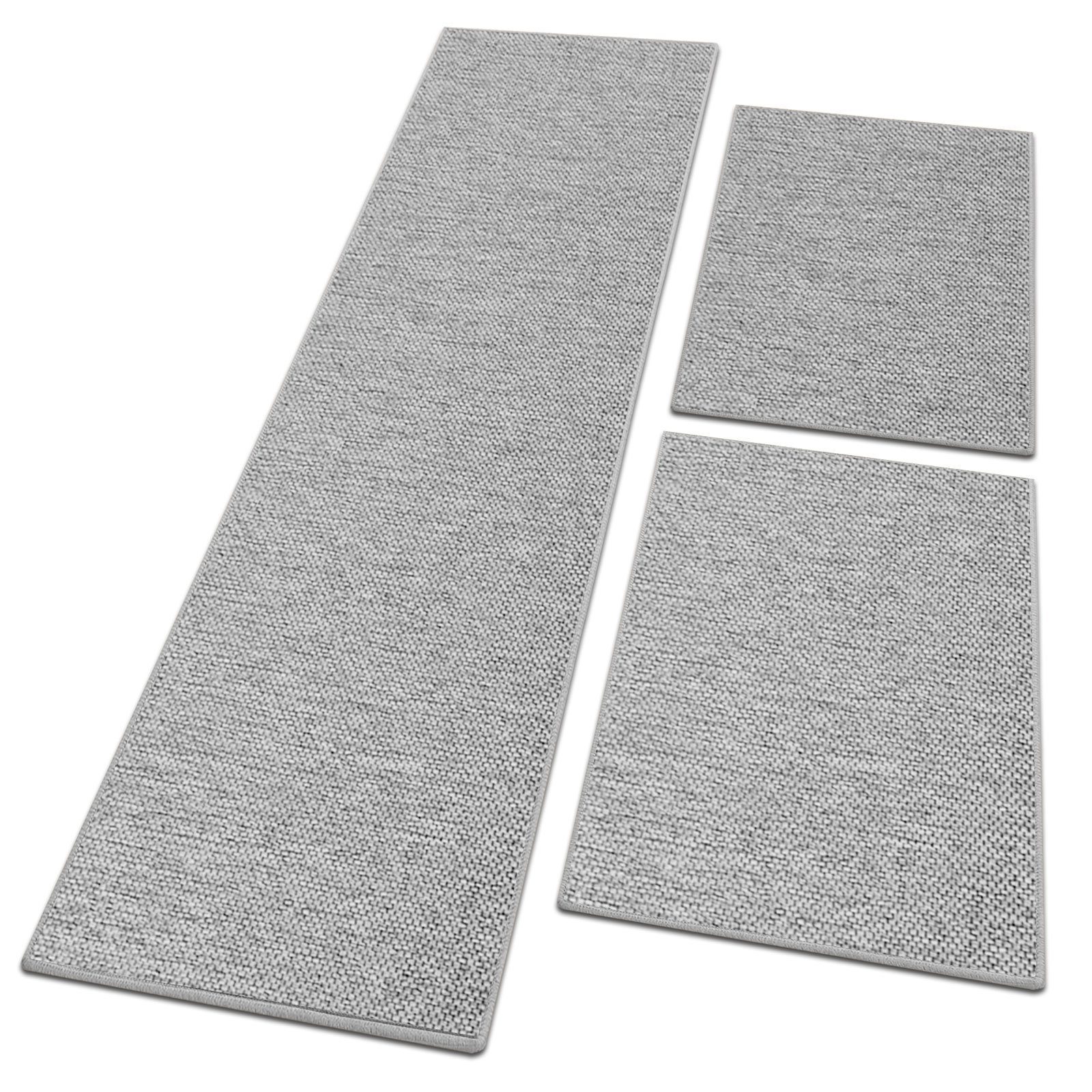 Bettumrandung Sabang Silbergrau, 3 Größen, Teppichläufer, ideal im Schlafzimmer Floordirekt, Höhe 3.5 mm, (3-tlg), in Sisal-Optik