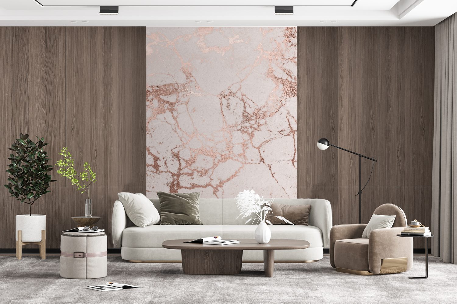 MuchoWow Fototapete Marmor - Rosa - Roségold, Matt, bedruckt, (3 St), Montagefertig Vinyl Tapete für Wohnzimmer, Wandtapete