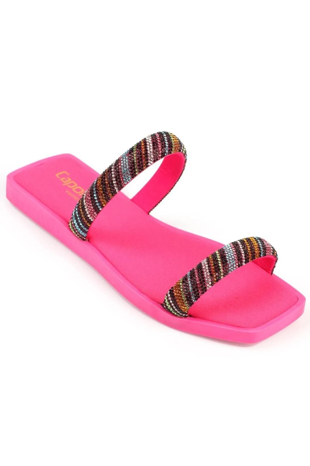 Capone Outfitters  Capone Blunt Toe Stony Banded Flat Heeled Fuchsia Damenhausschuhe