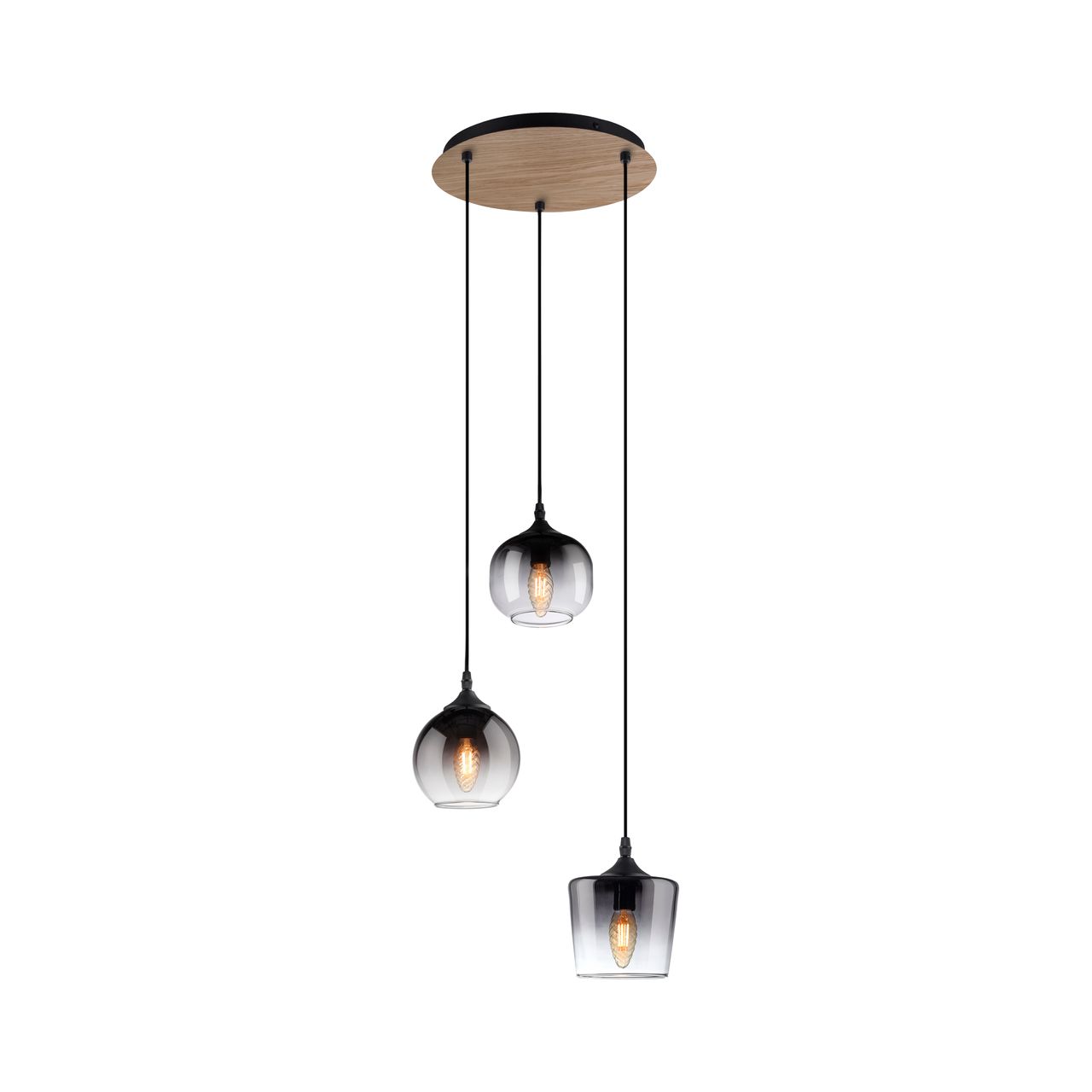 JUST LIGHT Pendelleuchte GREEN ZEA, 3x E14/25 Watt max., rauchfarbene Gläser, Holz-natur