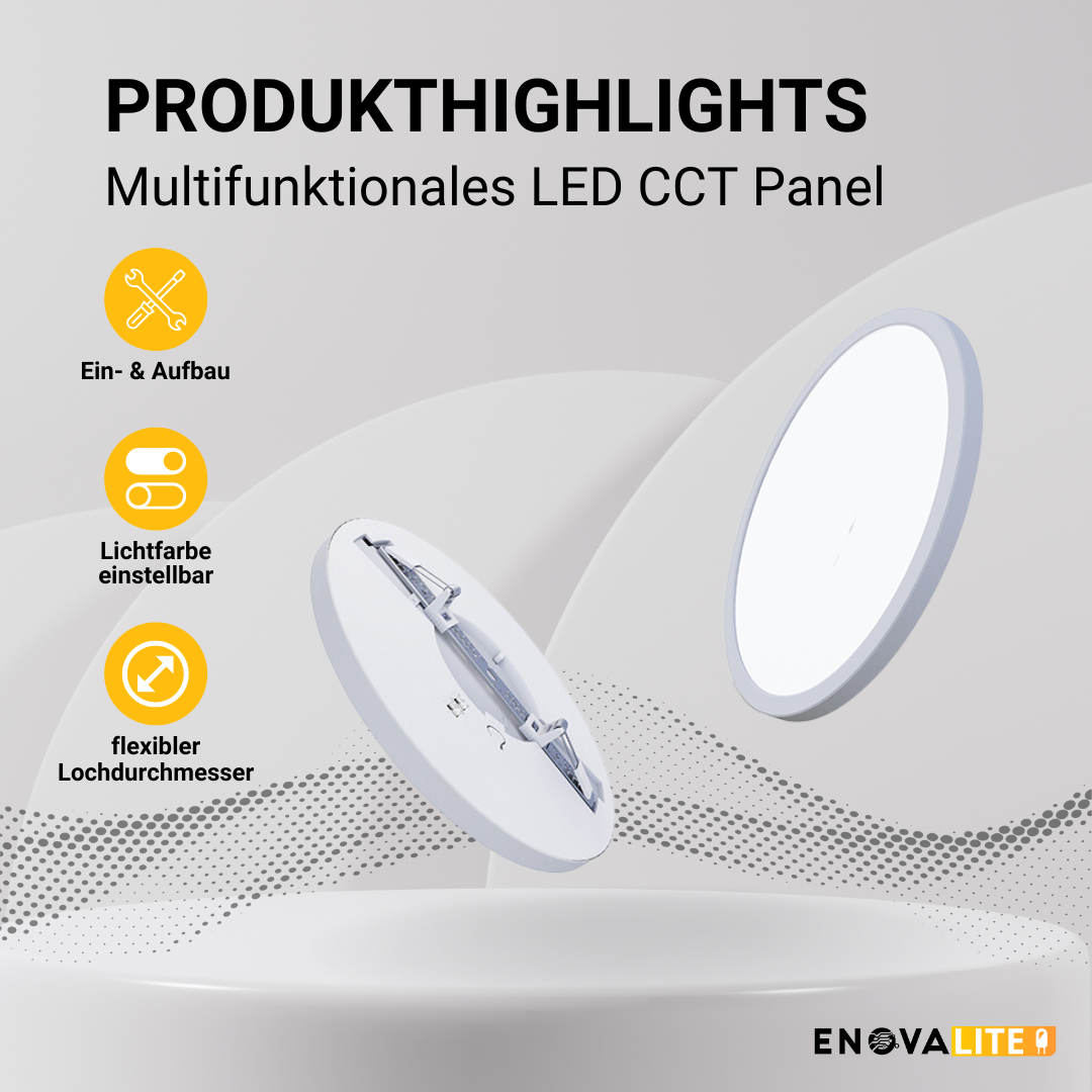 ENOVALITE LED CCT Panel, Ein-/Aufbau, 12W, ø170mm, Lochdurchm. variabel