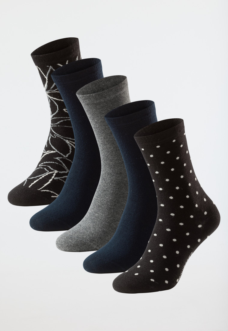 Damensocken 5er-Pack stay fresh uni/gemustert mehfarbig - Bluebird