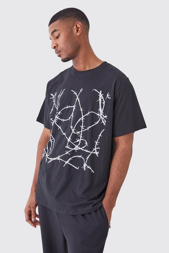 Tall Oversize T-Shirt mit Stacheldraht-Print