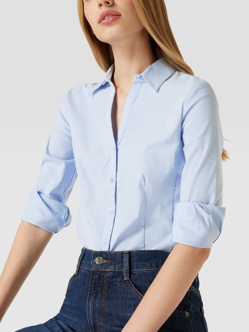 Hemdbluse mit Label-Stitching in hellblau