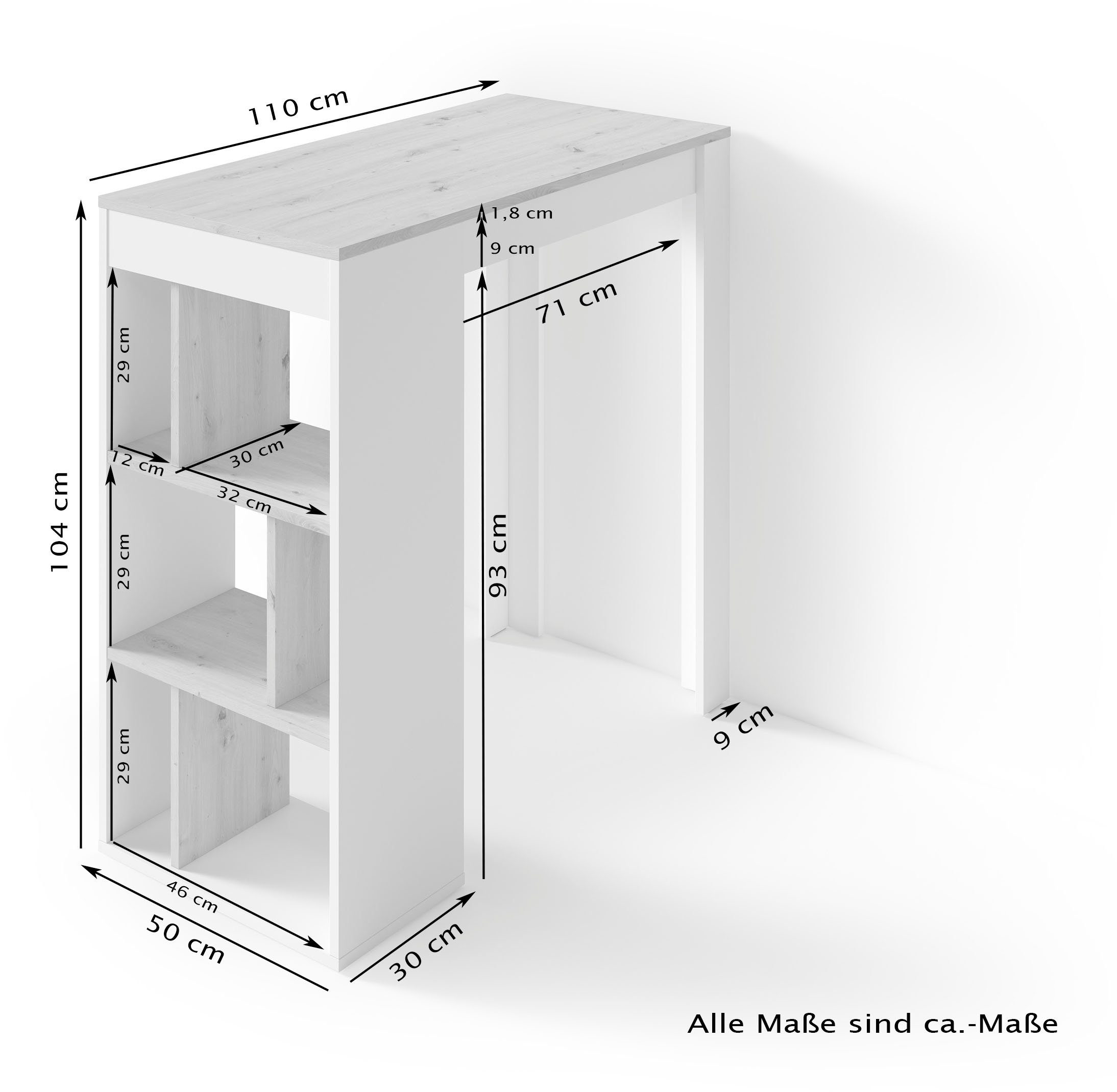 Homexperts Bartisch Momo, Breite 110 cm mit Regalfächern