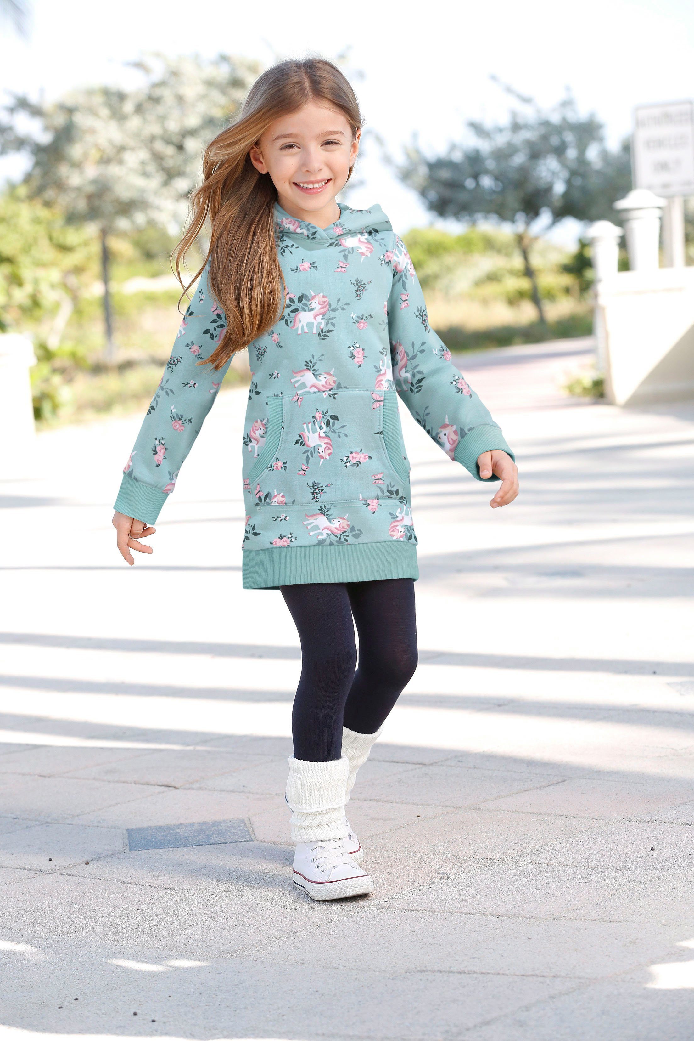 KIDSWORLD Sweatkleid Einhorn mit Kapuze