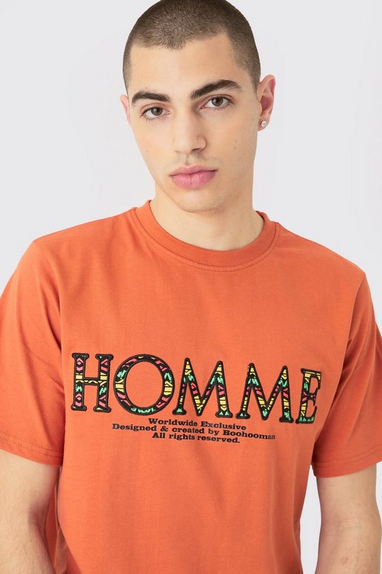 T-Shirt mit Homme-Stickerei
