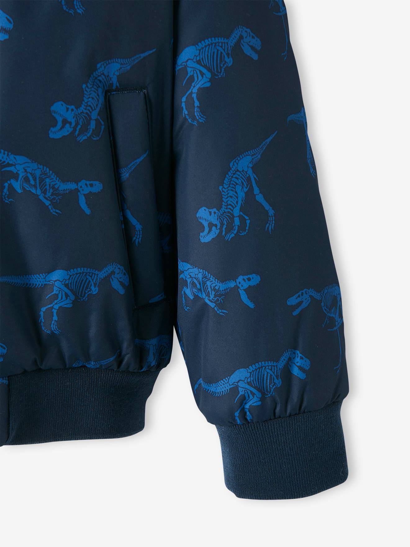 Blouson à capuche motifs dinosaures doublé polaire garçon dark bleu indigo imprimé