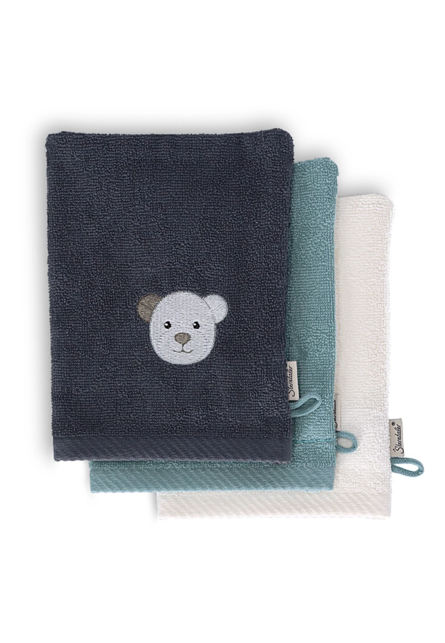 GOTS 3er-Pack Waschhandschuhe Eisbär Elia