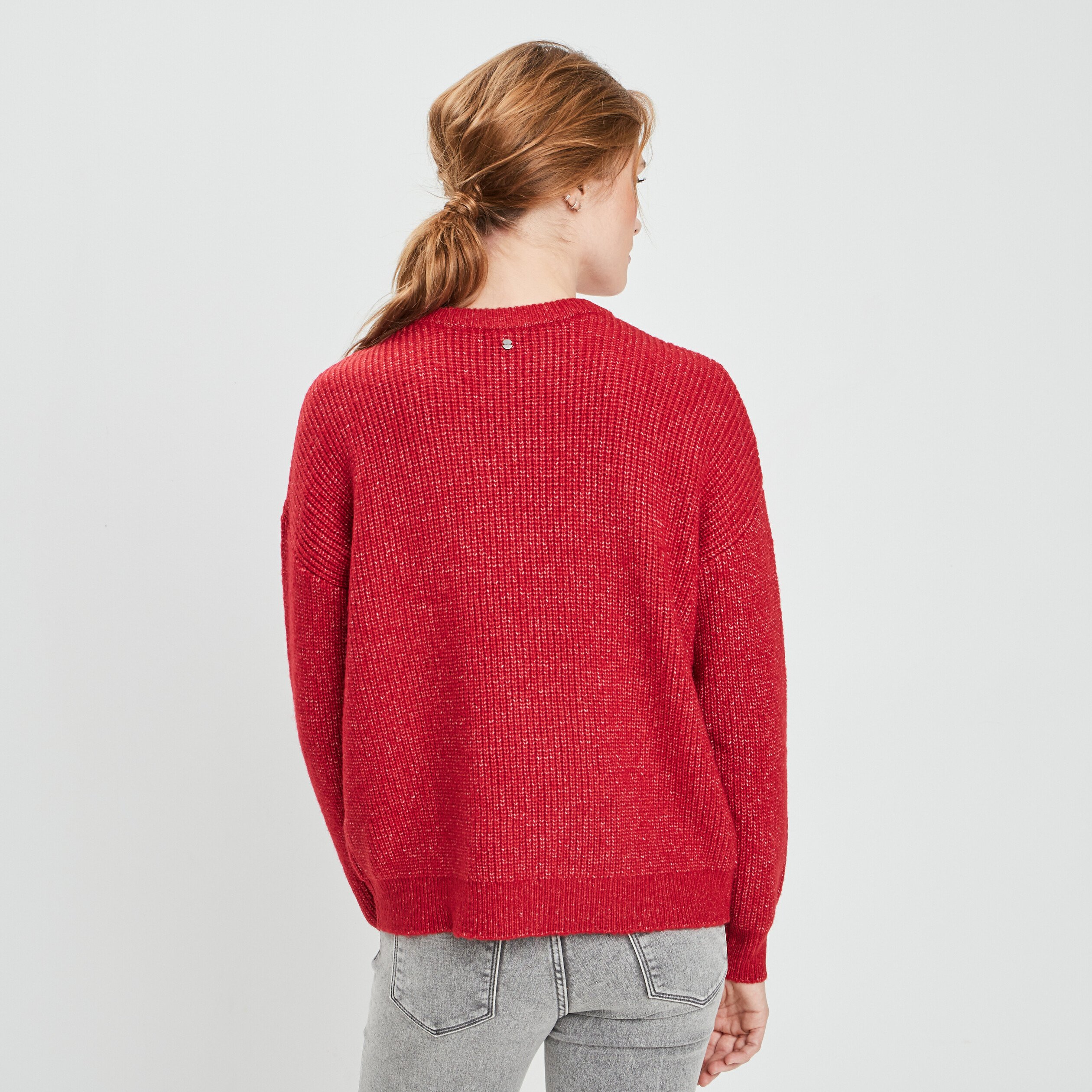 Pull avec détails ajourés rouge foncé femme | La Halle