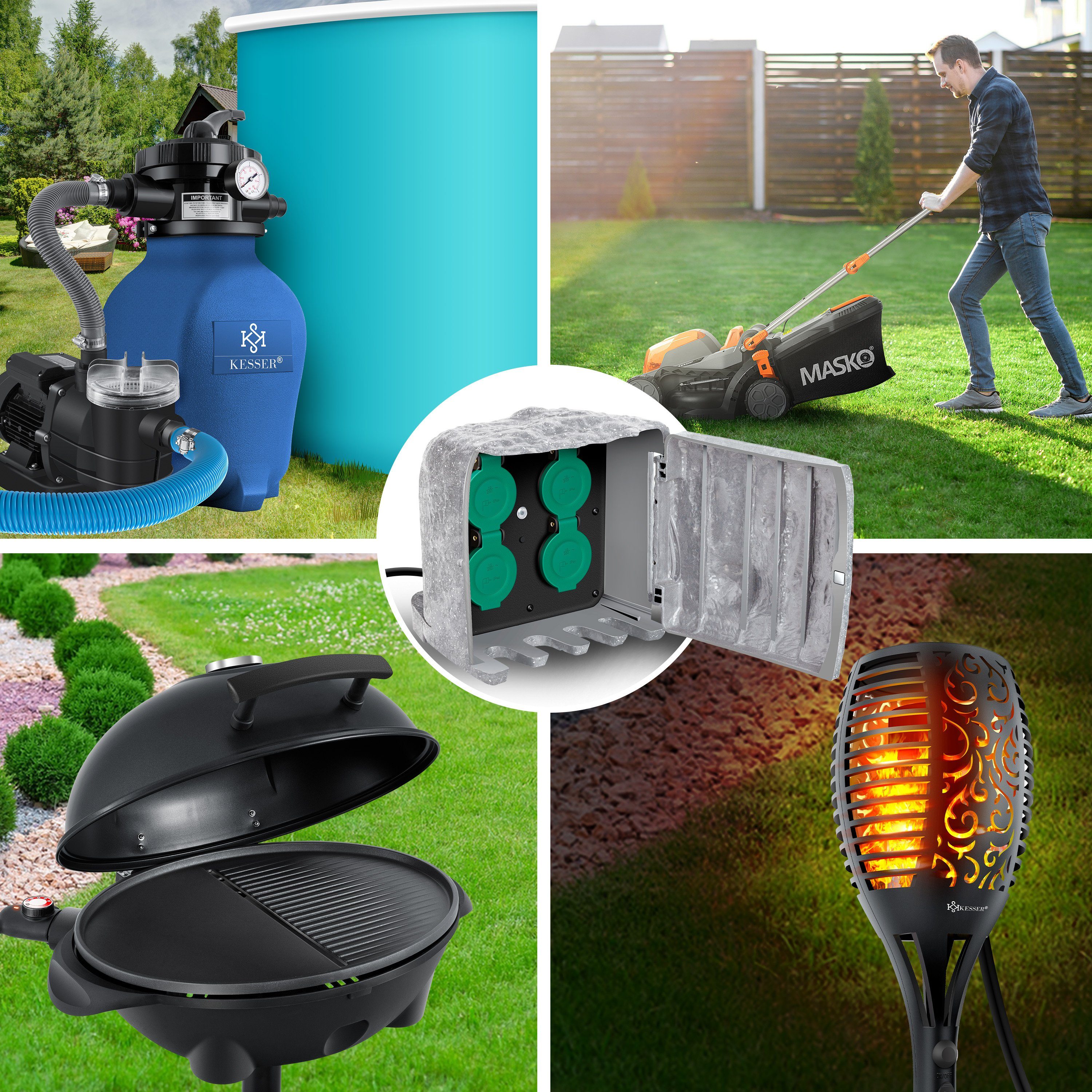 KESSER Gartensteckdose, Gartensteckdose Steinoptik mit Steckplätzen mit WiFi Fun