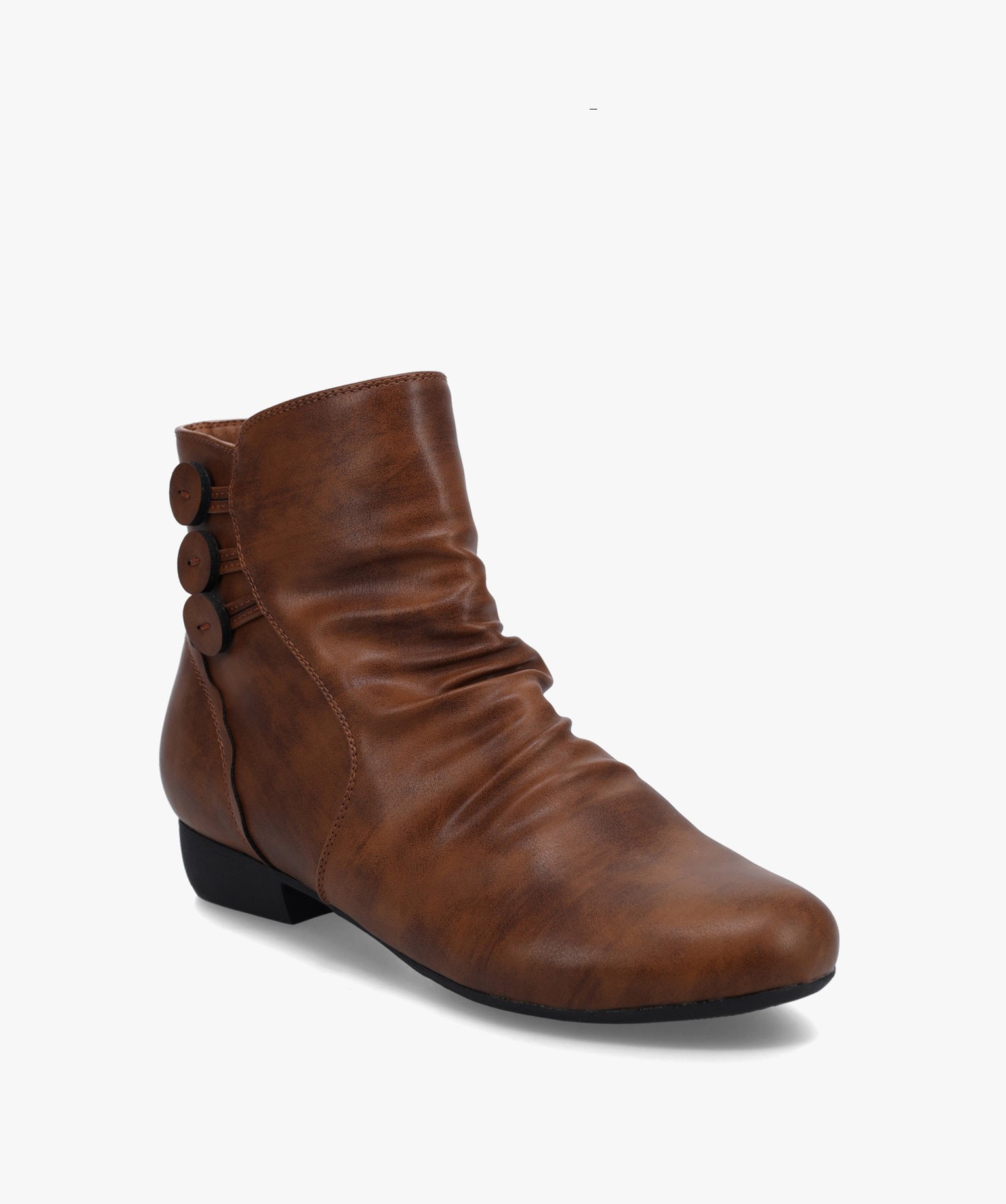 Bottines femme unies à talon plat et dessus drapé camel | GEMO