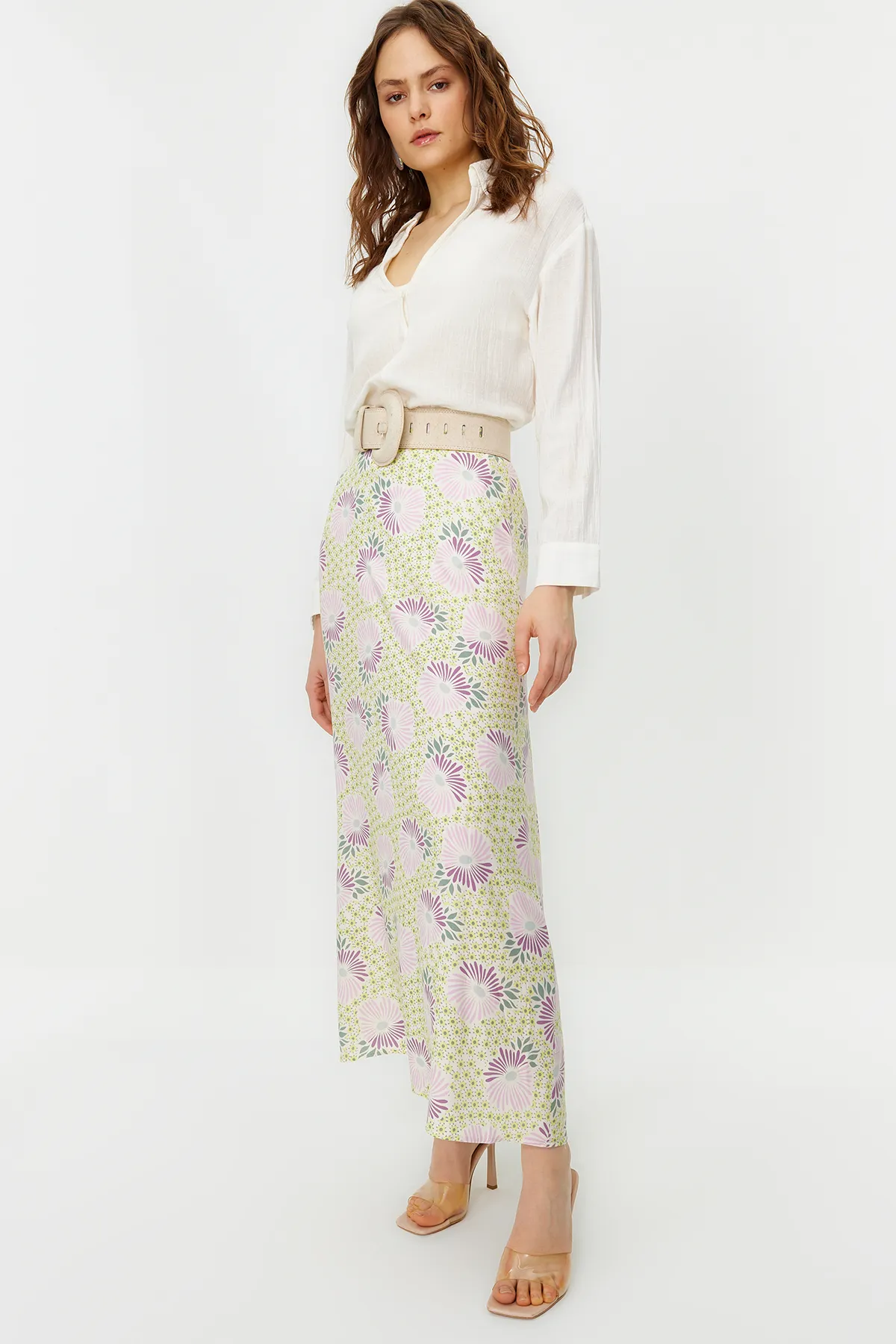 Trendyol Modest  A-Linien-Webrock mit Puderblumenmuster TCTSS22EE0006