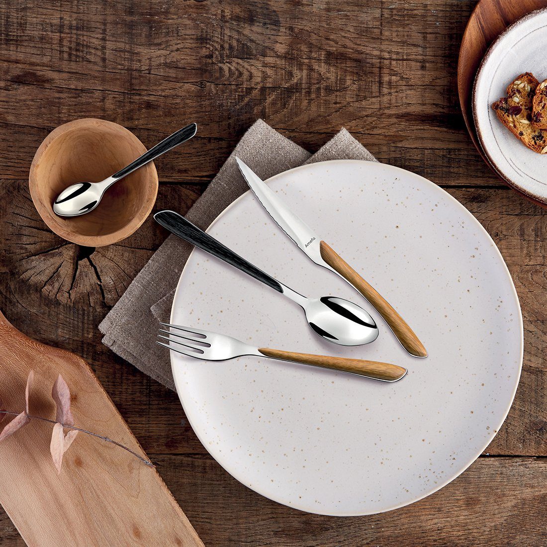 Amefa Besteck-Set ECLAT NATURE, Edelstahl 18/0, holz glänzend, für 6 Personen, 24-tlg