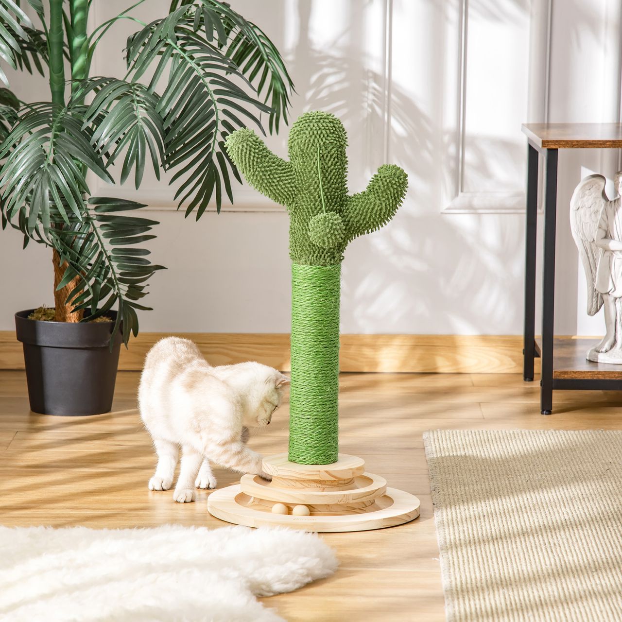 PawHut Kratzbaum Kaktus Spielzeug 65 cm Hoch Sisal Seil Kiefernholz Grün Natur