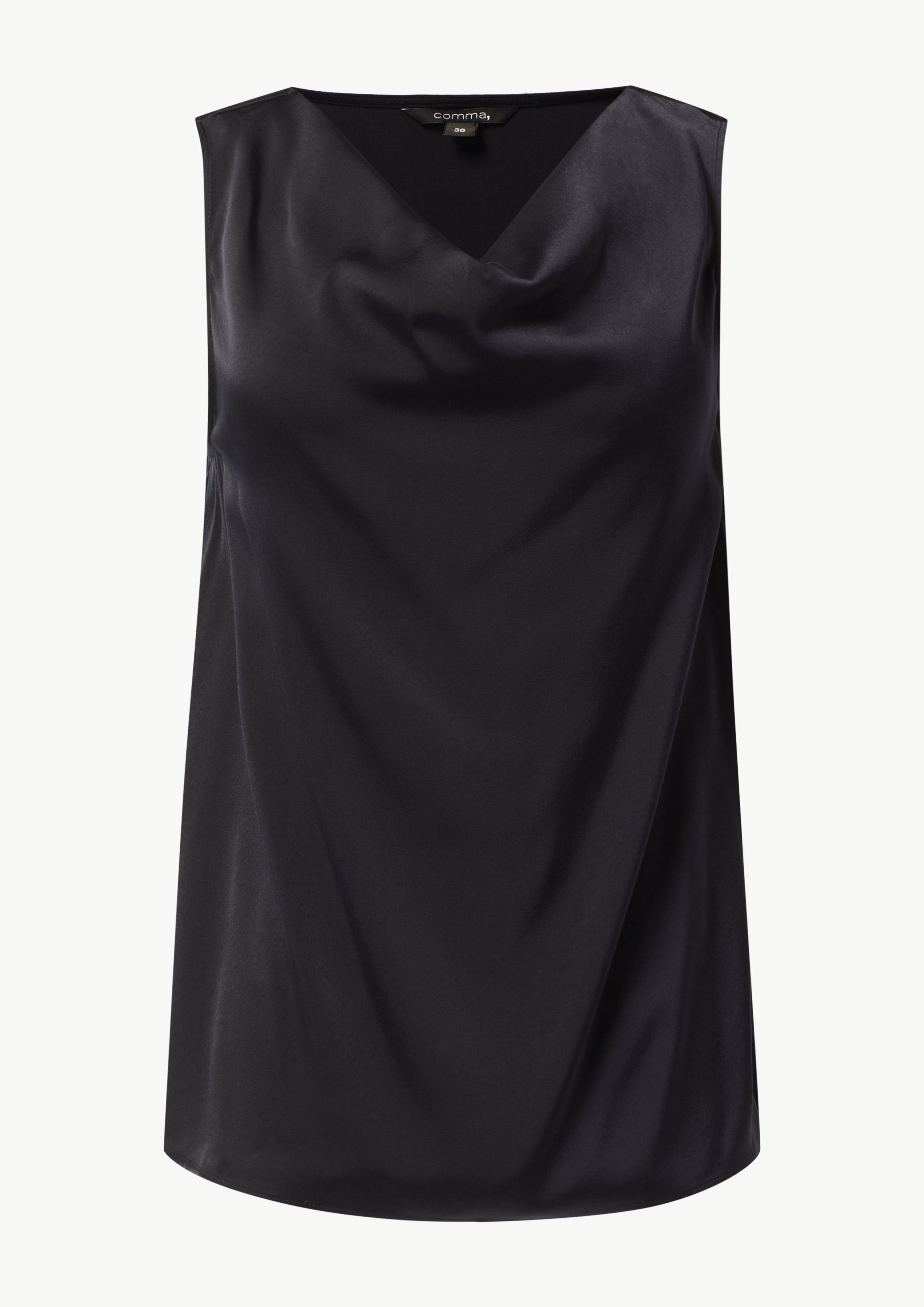 Satiniertes Blusentop mit Wasserfall-Ausschnitt - navy