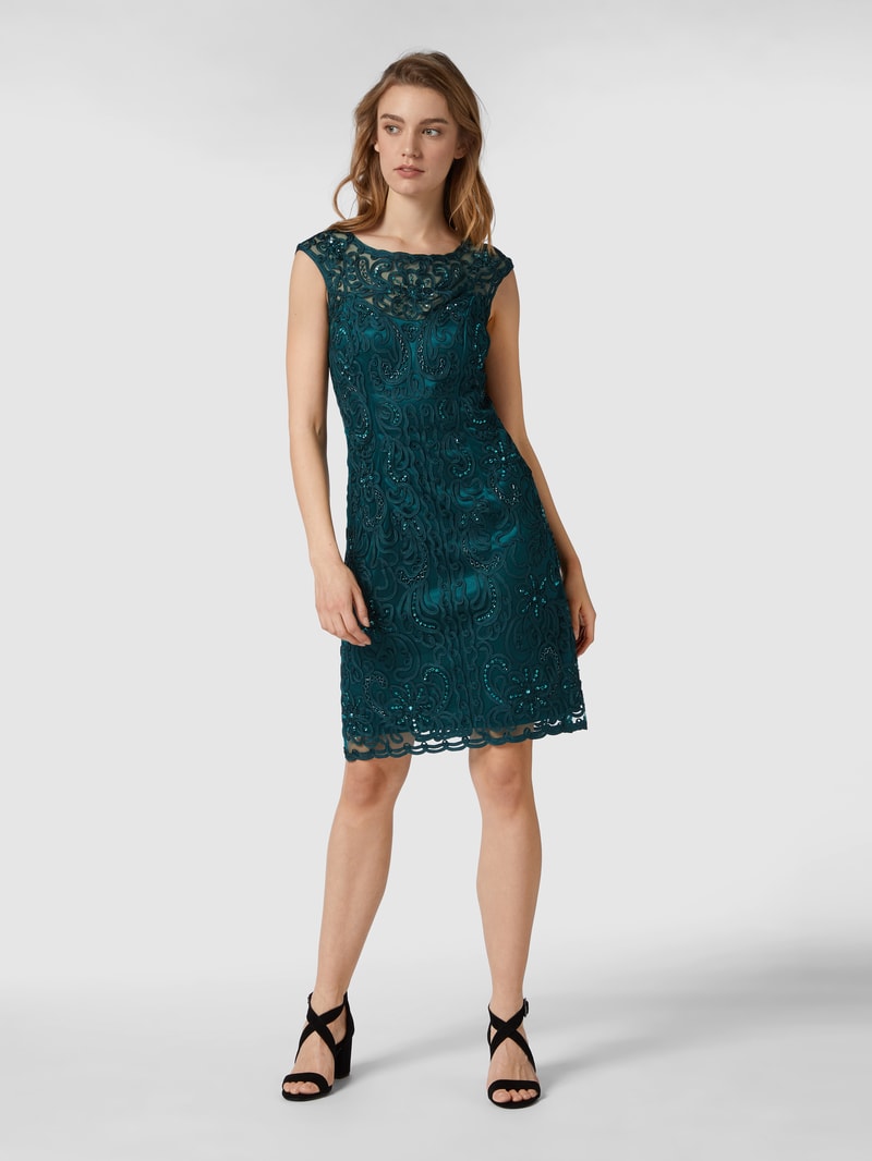Cocktailkleid mit Stickereien in smaragdgrün