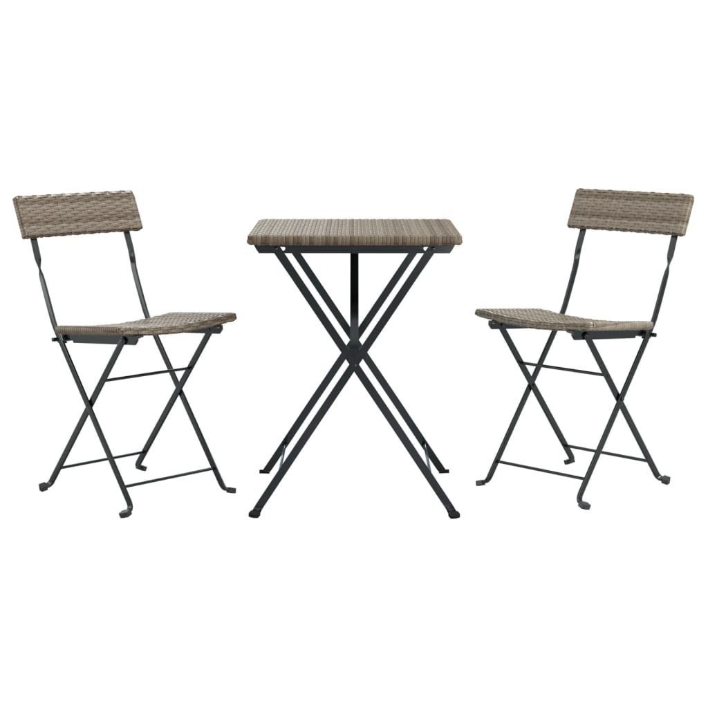vidaXL Gartenlounge-Set 3-tlg. Bistro-Set Klappbar Grau Poly Rattan, (3-tlg)