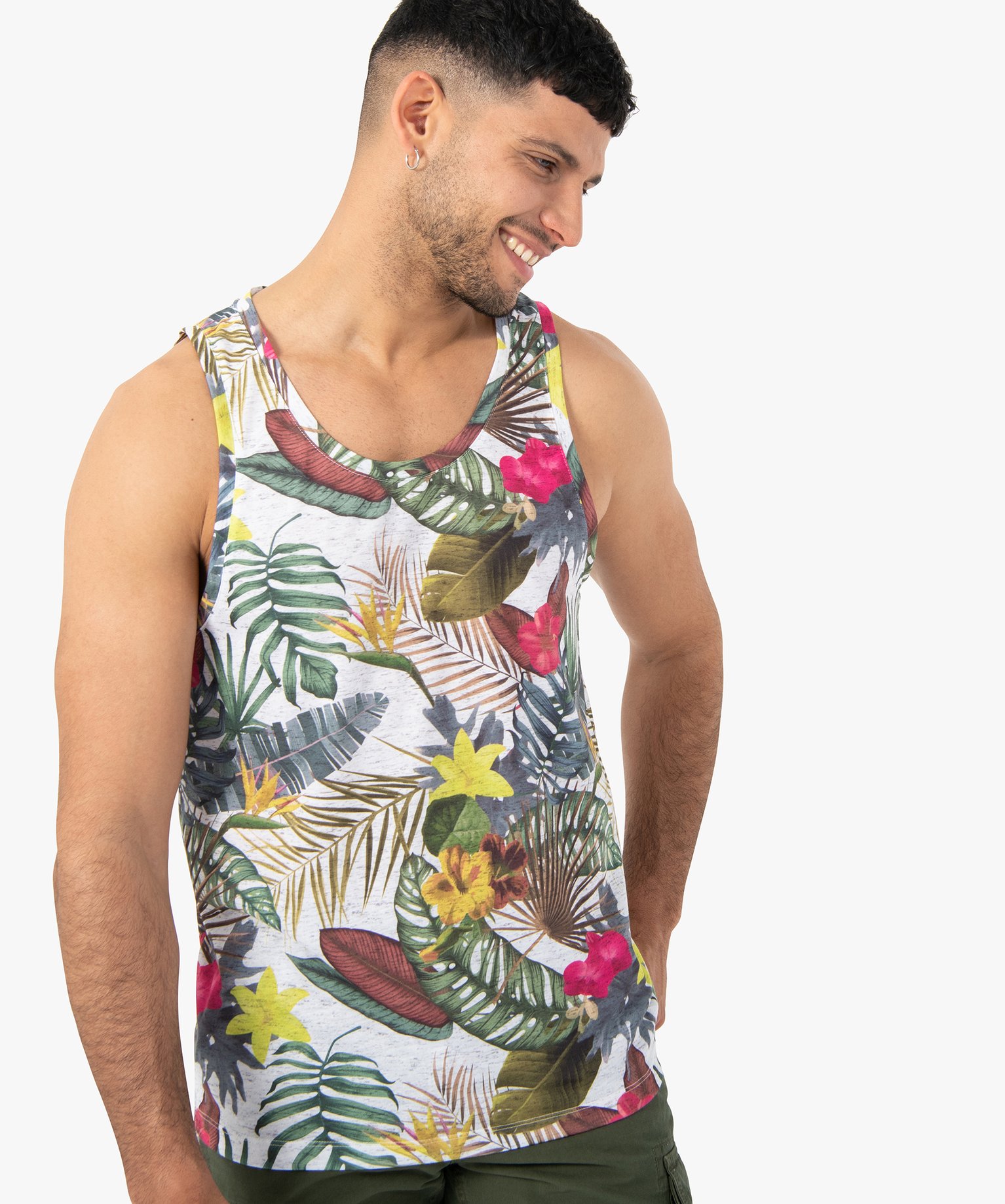 Débardeur homme à motifs fleuris noir | GEMO