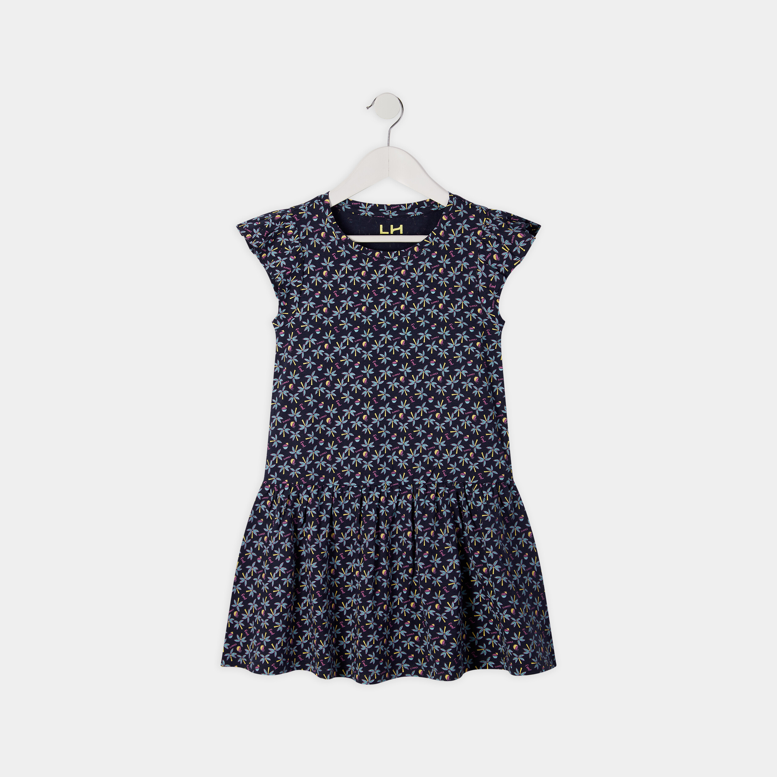 Robe courte évasée à volants bleu marine fille | La Halle