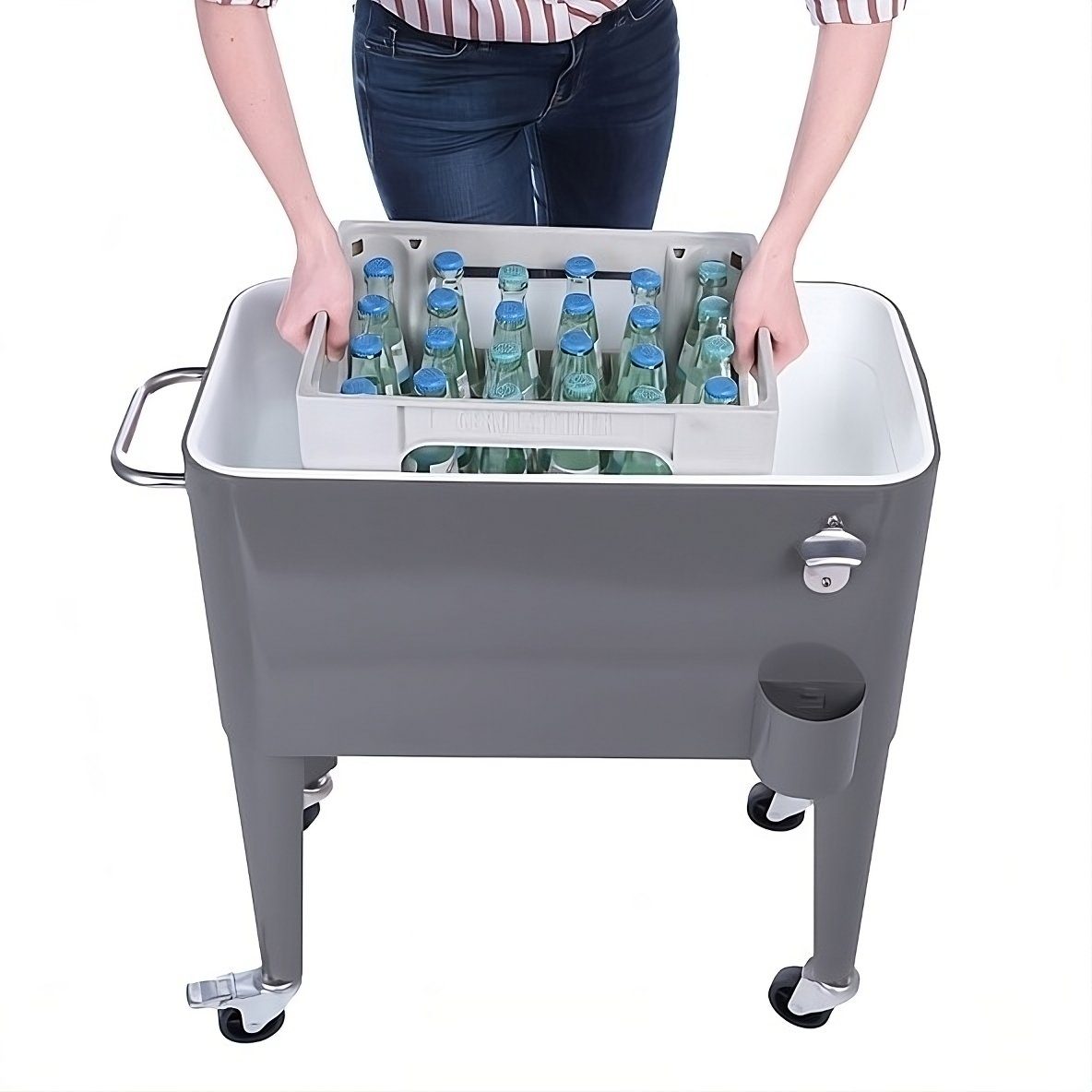 boho living® Trolley-Kühlbox RetroChill, 57 l, mit Flaschenöffner, Griff und feststellbaren Rollen