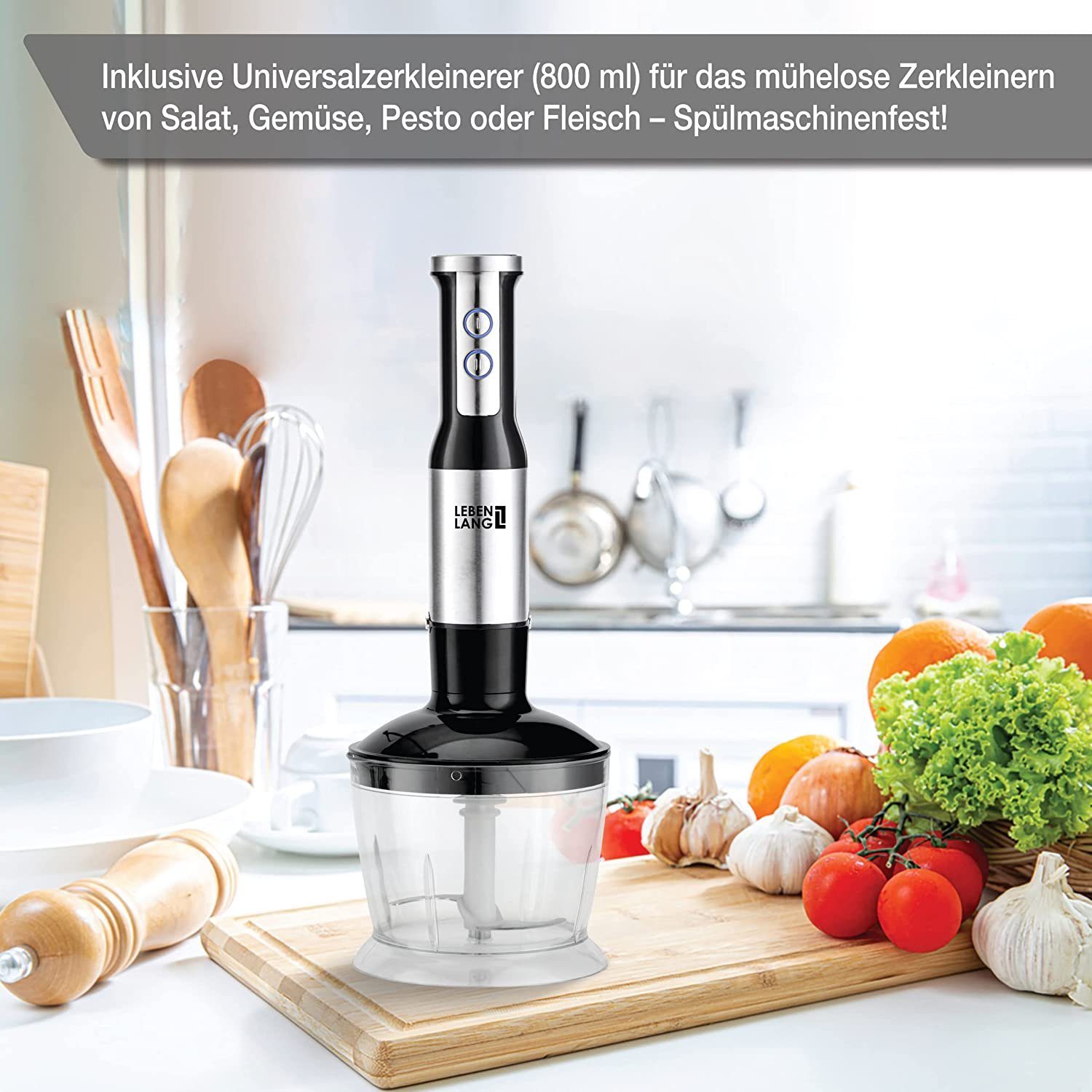 Lebenlang Stabmixer Stabmixer Pürierstab Set Mixer Edelstahl Hochwertig 2 Jahre Garantie, 1000,00 W