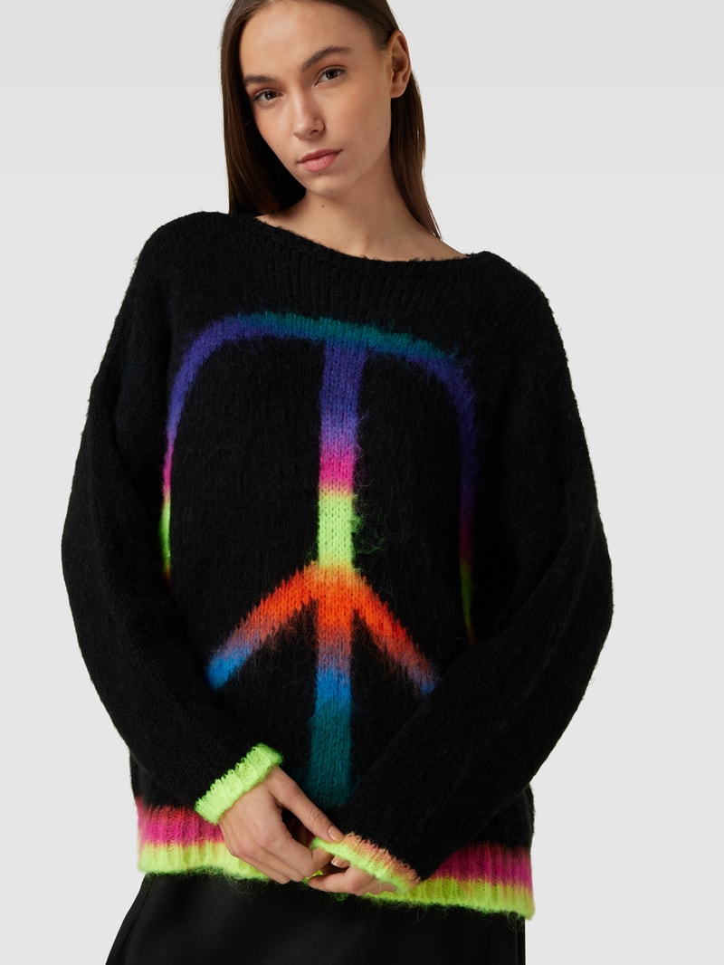 Strickpullover mit Motiv-Print Modell 'RAINBOW PEACE' in black