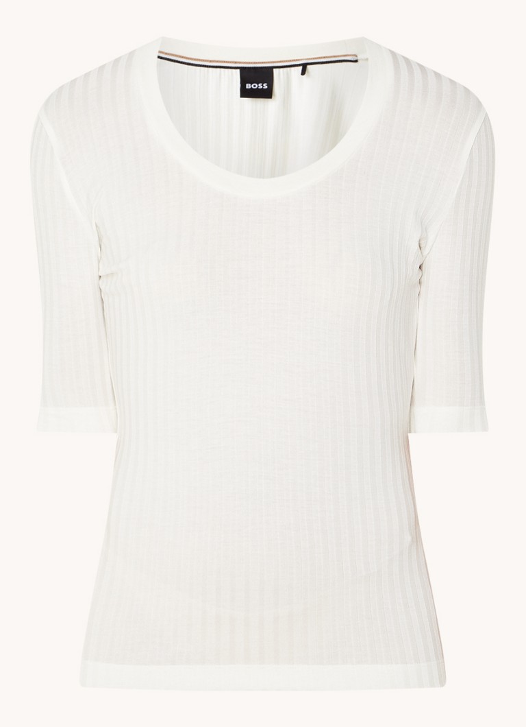 HUGO BOSS Effilie rib-knit T-shirt in lyocell blend