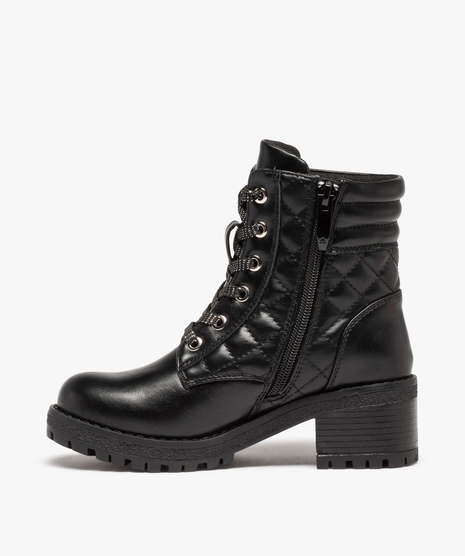 Boots fille à lacets dessus matelassé uni et semelle crantée noir | GEMO