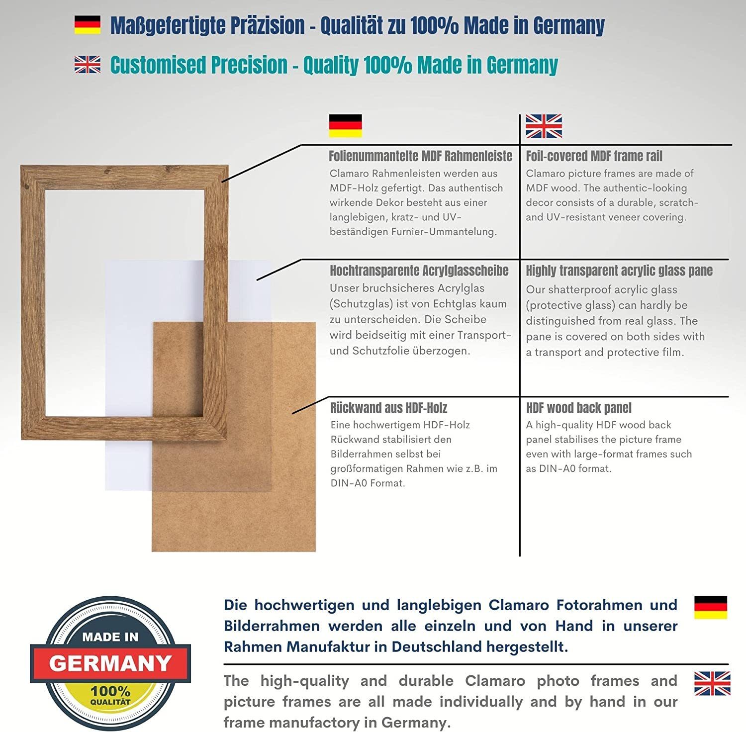 Clamaro Bilderrahmen Bilderrahmen Weiss matt CLAMARO Collage nach Maß FSC® Holz Modern eckig M3016 22x22 in Weiss matt