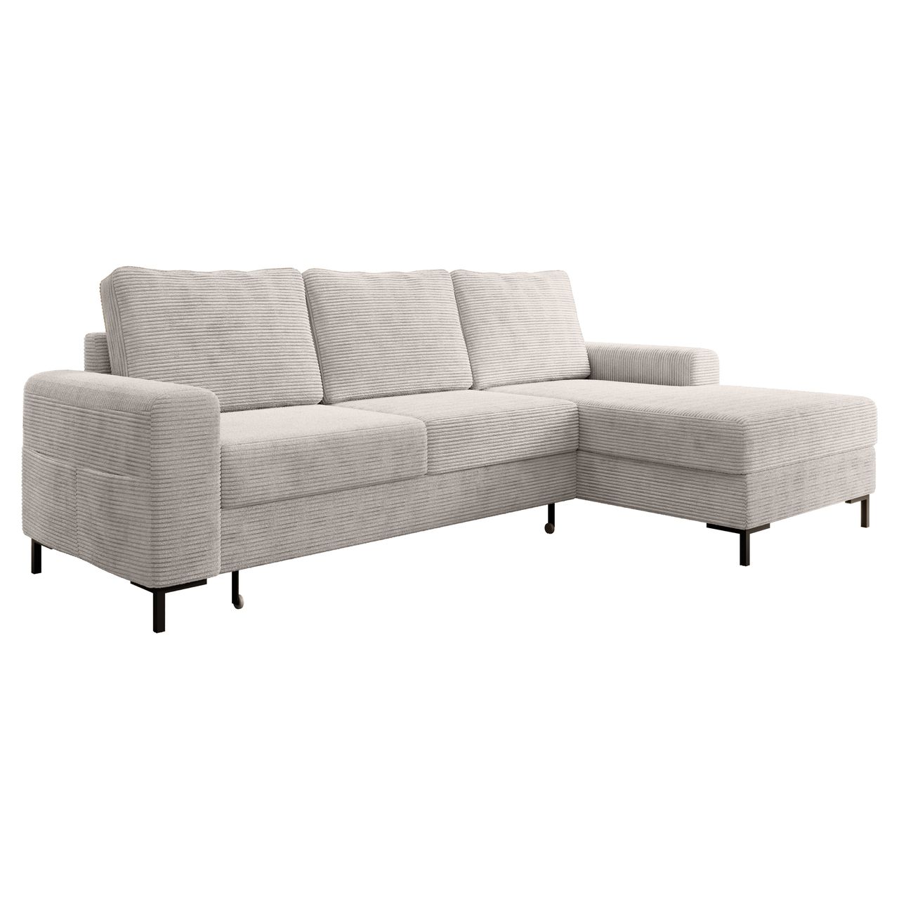 Möbel Punkt Ecksofa SAIGON Cord Lichtgrau mit Bettfunktion und Bettkasten Bett Sofa Schlafsofa Ottomane rechts